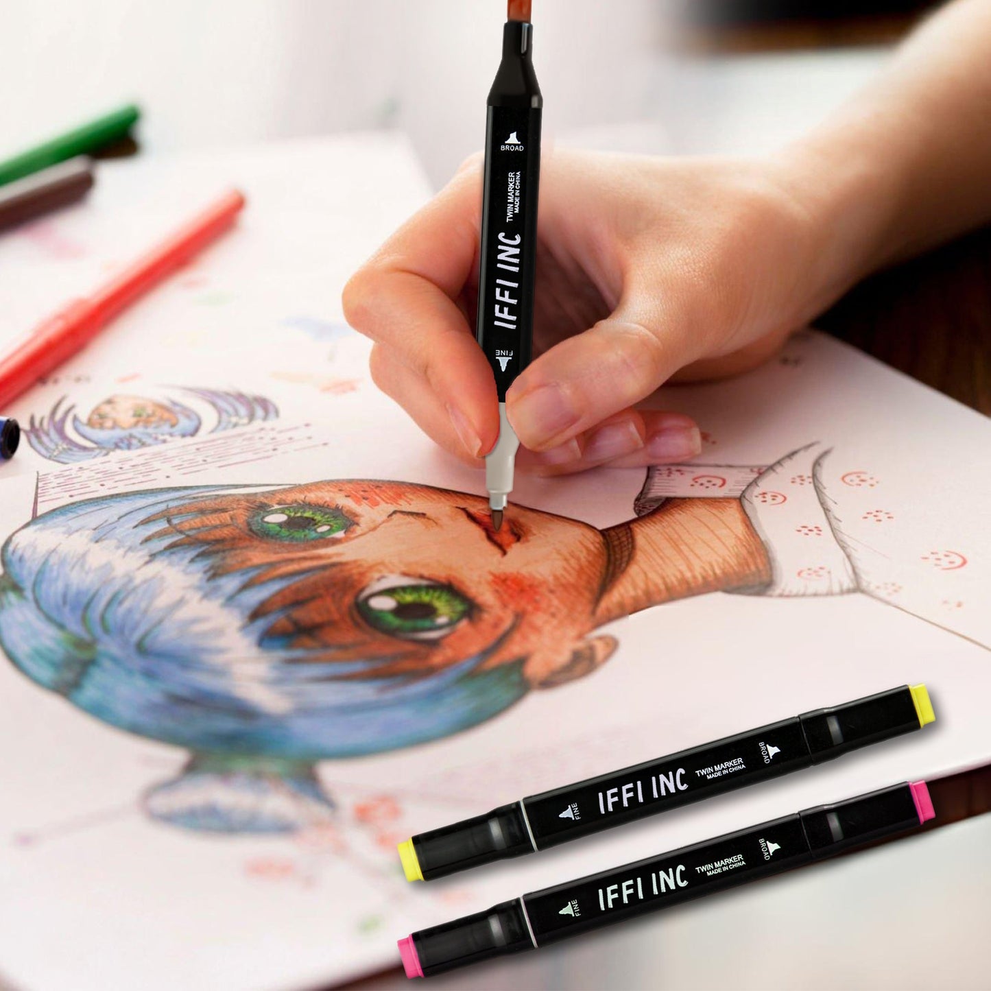 168 Colors Dual-Tip Art Markers Set by IFFI INC