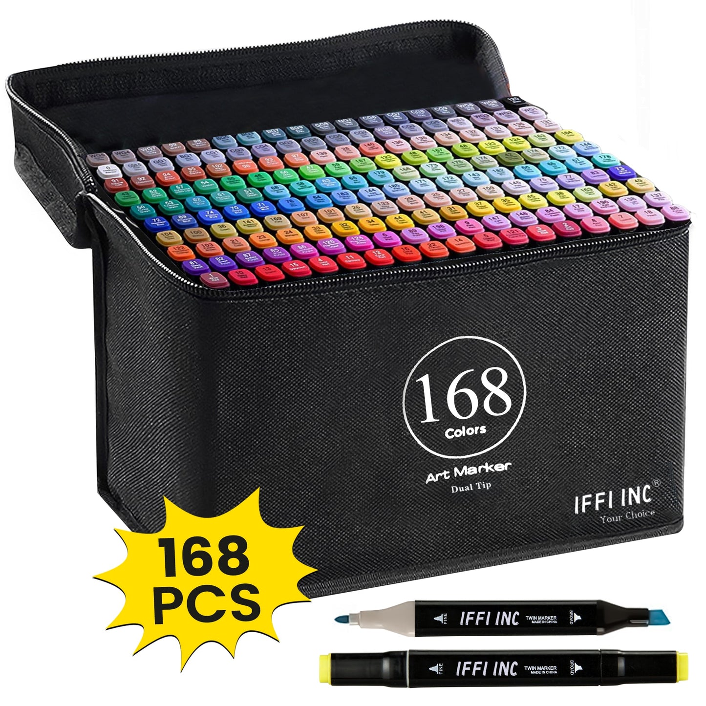 168 Colors Dual-Tip Art Markers Set by IFFI INC