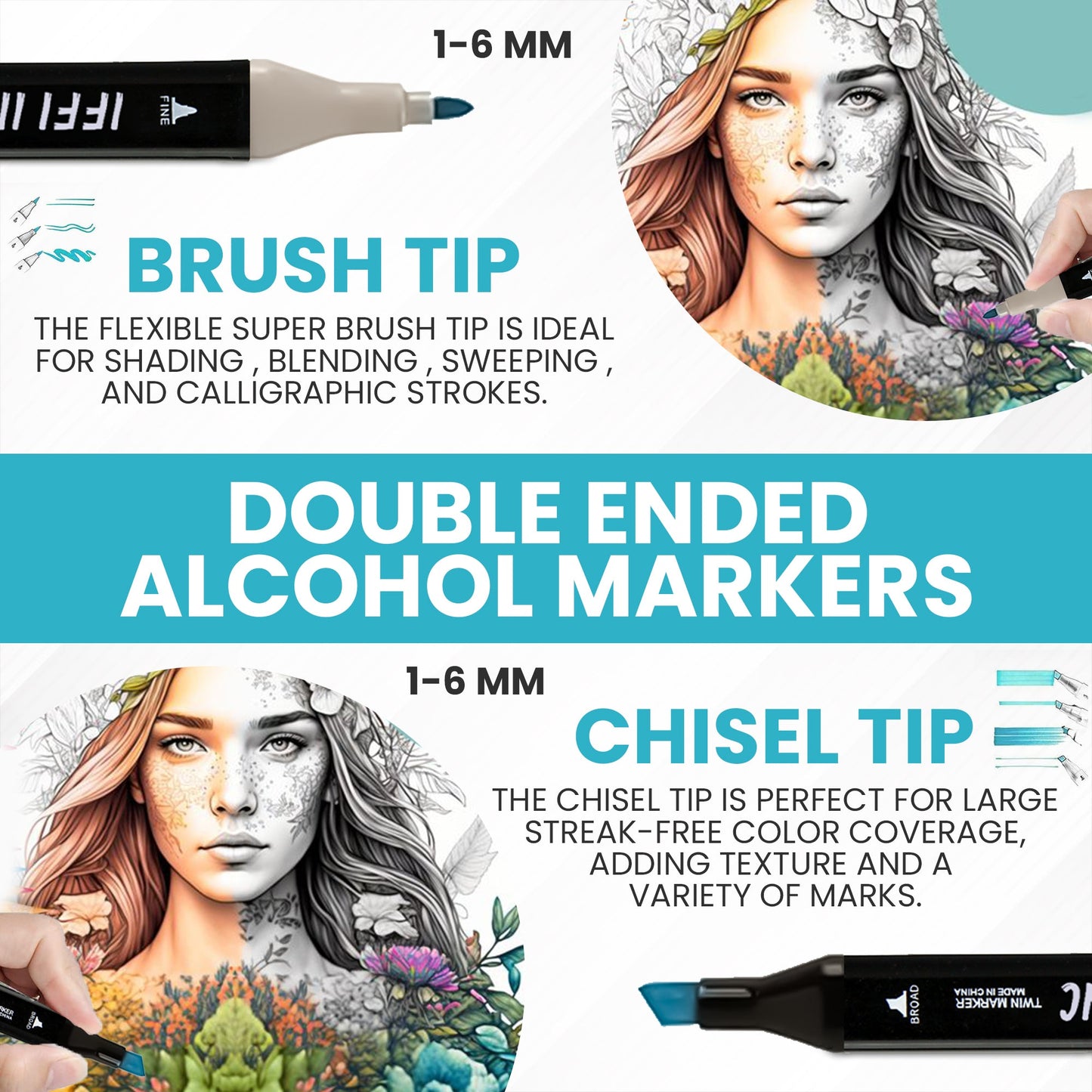 48 Colors Dual-Tip Art Markers Set by IFFI INC