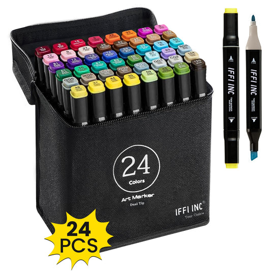 24 Colors Dual-Tip Art Markers Set by IFFI INC
