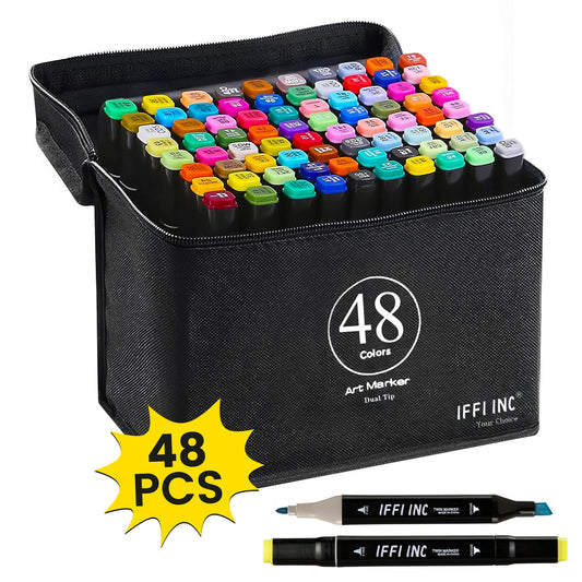 48 Colors Dual-Tip Art Markers Set by IFFI INC