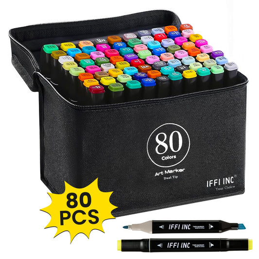 80 Colors Dual-Tip Art Markers Set by IFFI INC